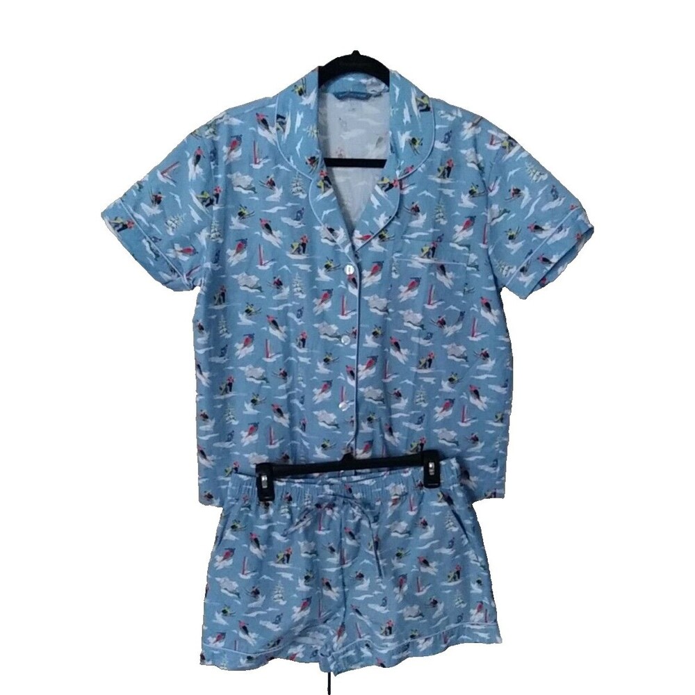 BEAUFORT & BLAKE London 2pc Cotton Pajama Set Shorts & Top SKI SCENE Alps M New!
